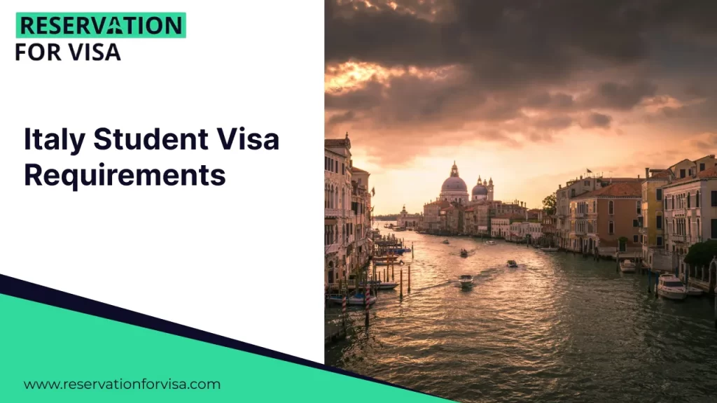 Italy student visa requirements guide by Reservation for Visa, featuring the Grand Canal in Venice at sunset, ideal for international students planning to study in Italy.