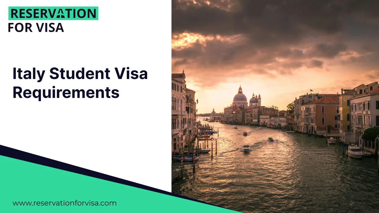 Italy student visa requirements guide by Reservation for Visa, featuring the Grand Canal in Venice at sunset, ideal for international students planning to study in Italy.