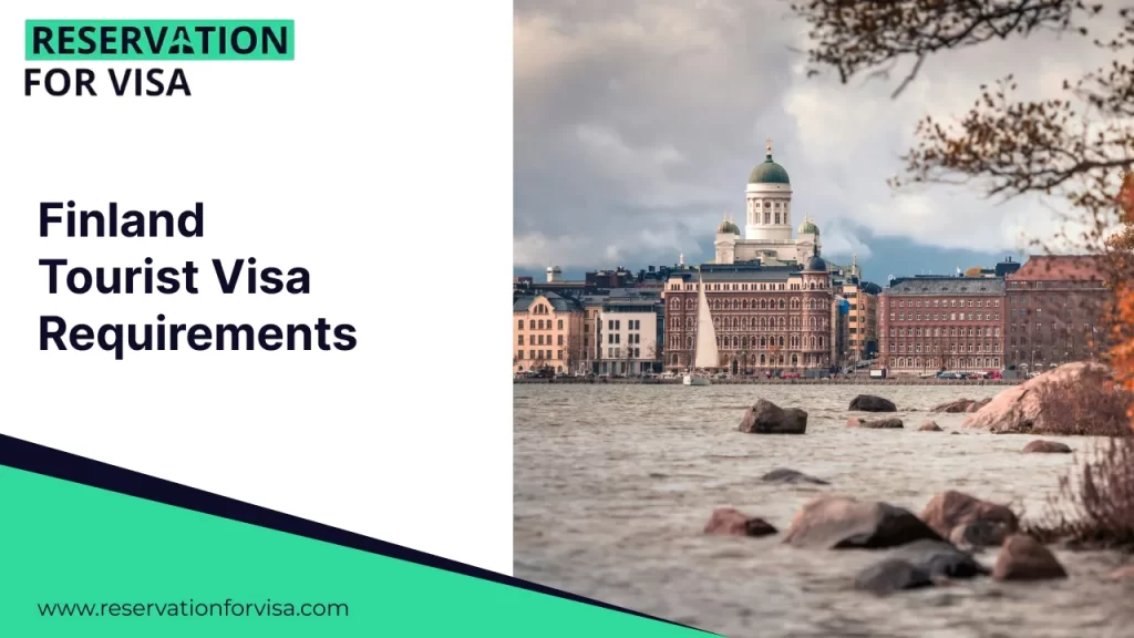 “Finland tourist visa requirements banner featuring Helsinki waterfront skyline with Helsinki Cathedral, representing Schengen visa application and travel documentation for Finland.