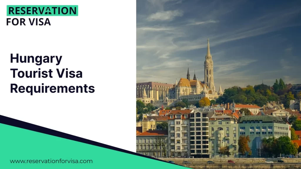 Hungary tourist visa requirements banner featuring Budapest city skyline with Matthias Church and Fisherman’s Bastion, promoting visa reservation services for Hungary travel.