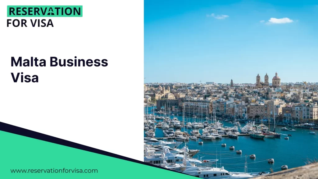 Malta Business Visa reservation banner showing Valletta harbor with yachts and city skyline, promoting visa booking services for business travel to Malta.