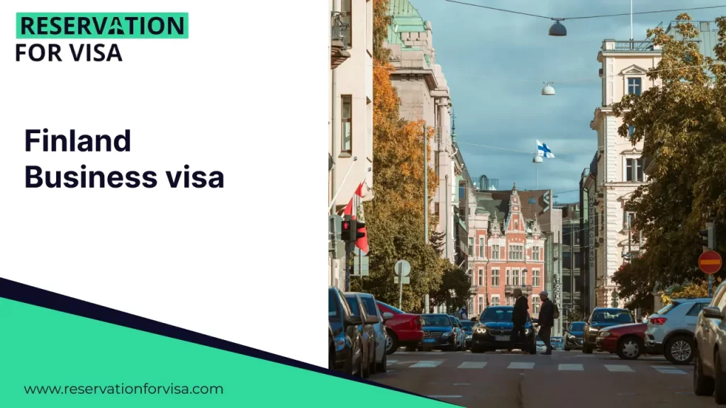 Finland business visa services by Reservation for Visa, featuring Helsinki city street view, Schengen business visa assistance and travel documentation support