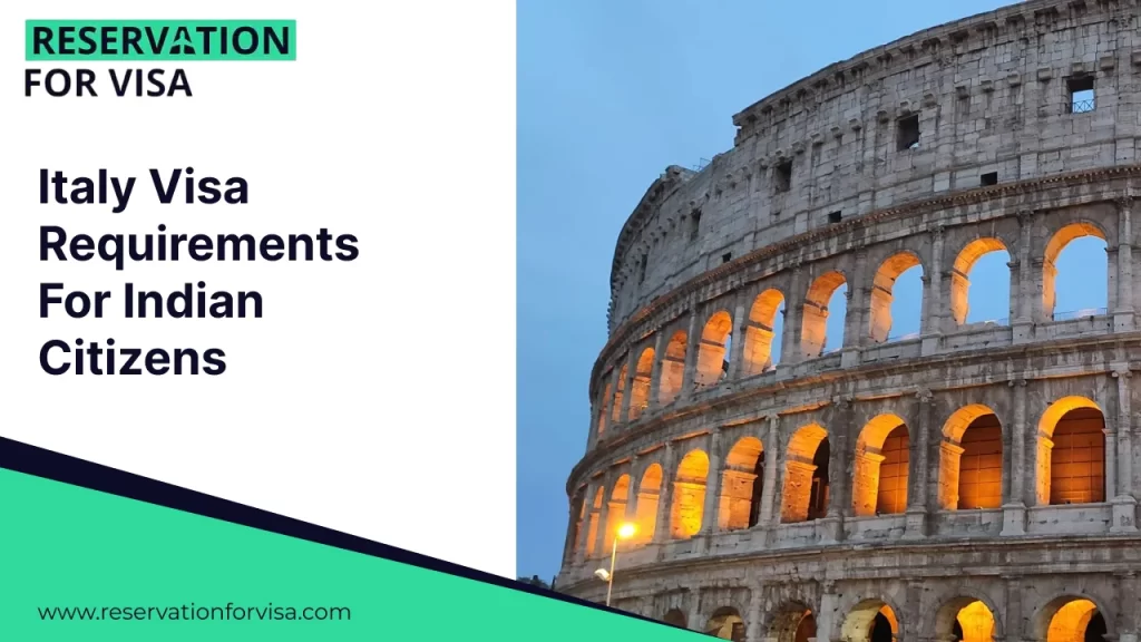 Italy visa requirements for Indian citizens with the Colosseum in Rome, promoted by Reservation for Visa services.