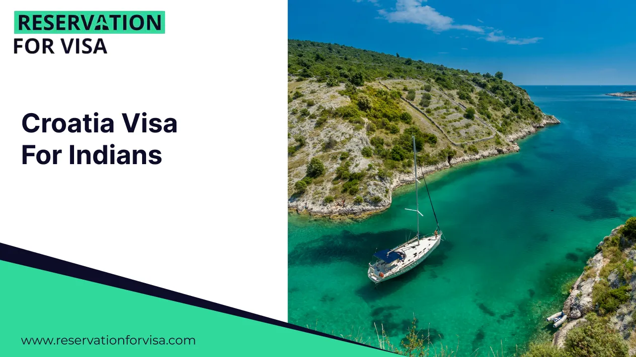 Promotional banner titled "Croatia Visa For Indians" featuring a panoramic evening view of Dubrovnik’s Old Town and its historic harbor.