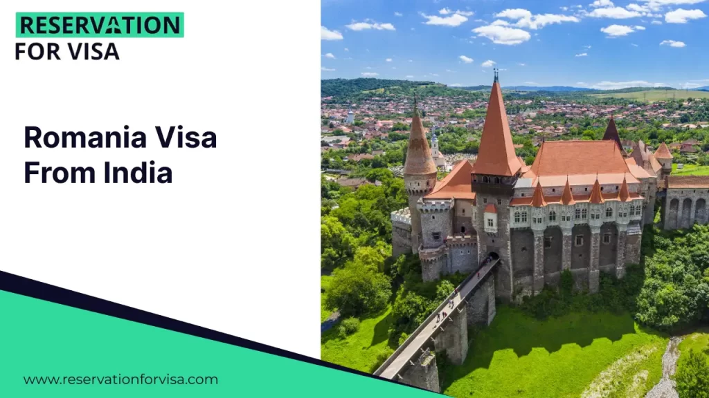 An aerial view of the stunning Corvin Castle in Hunedoara, Romania, showcasing its dramatic Gothic-Renaissance architecture with tall pointed towers and a long stone bridge.