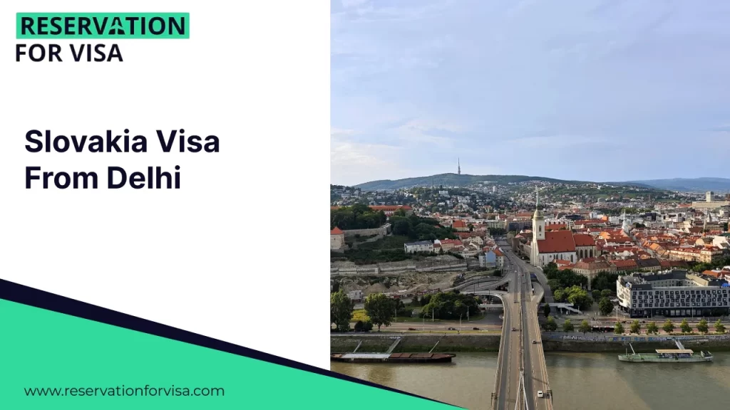 An image featuring the text "Mauritius Visa For Indians" on a white background on the left, and a scenic view of a city in Mauritius nestled between green mountains and the ocean at sunset on the right.